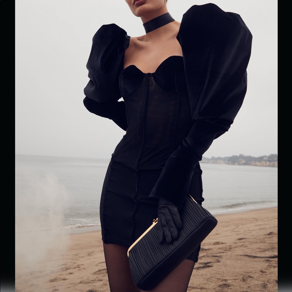 Laquan Smith Off Shoulder Puff Sleeve